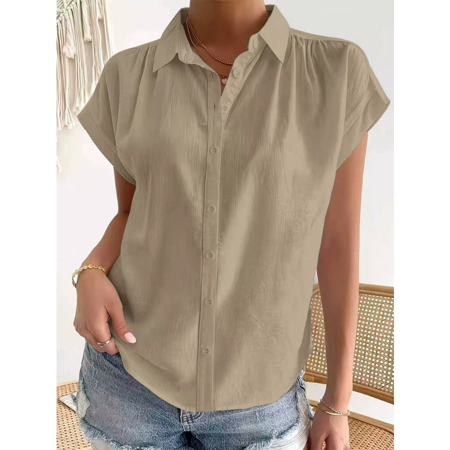 Button-Down Short Sleeve Shirt Khaki / S Apparel and Accessories
