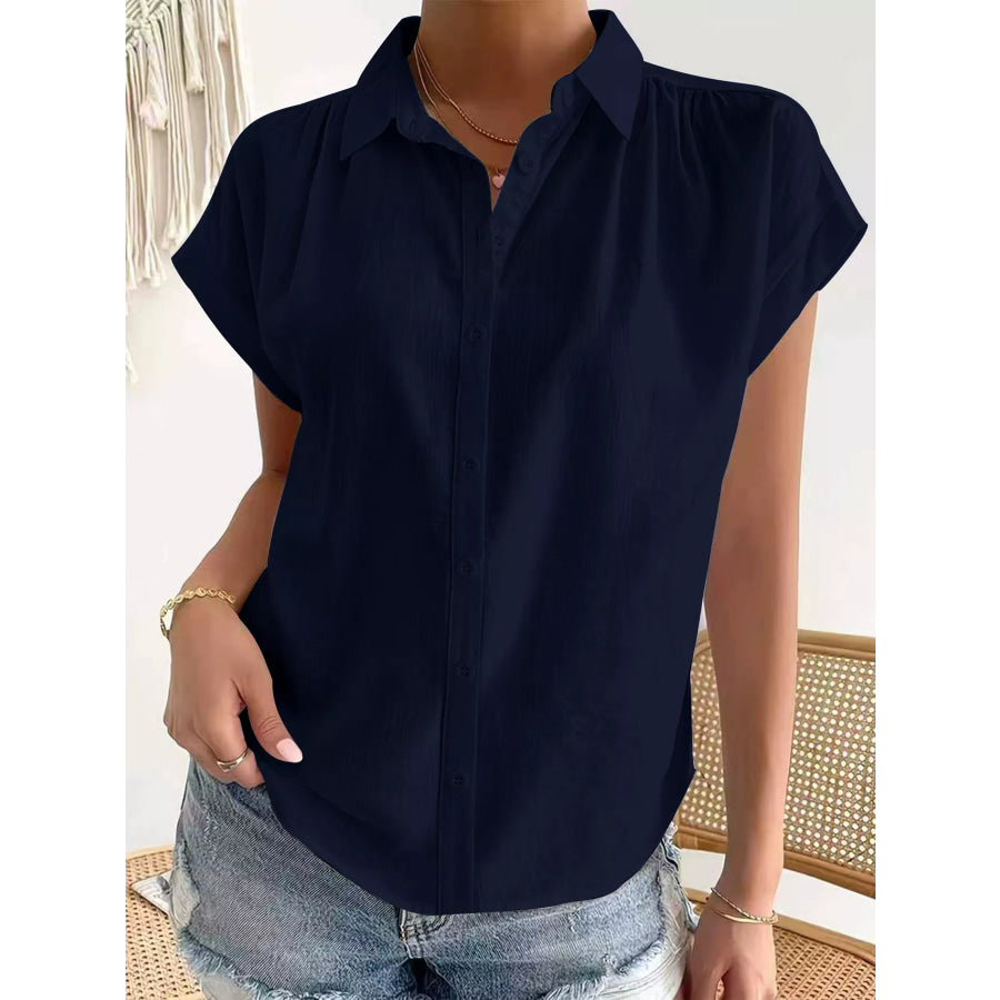 Button-Down Short Sleeve Shirt Navy Blue / S Apparel and Accessories