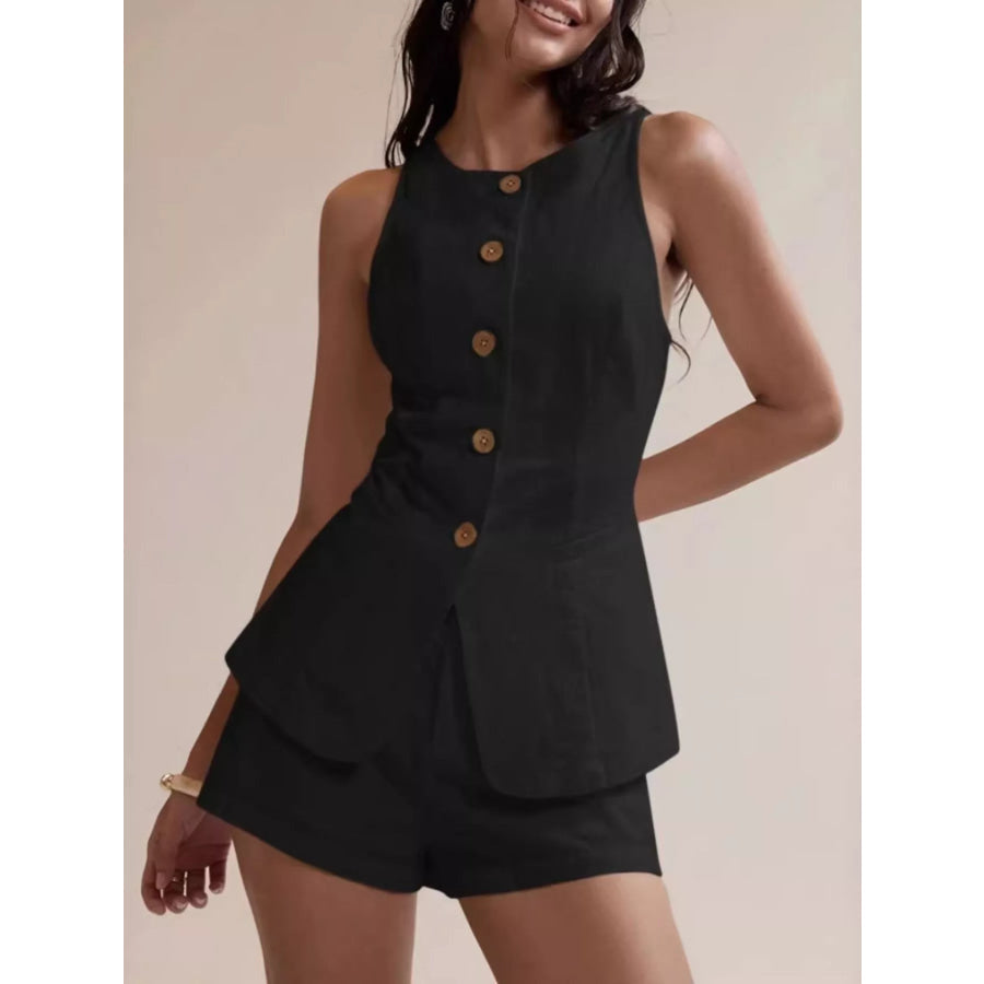 Button-Down Sleeveless Top and Shorts Set Apparel and Accessories