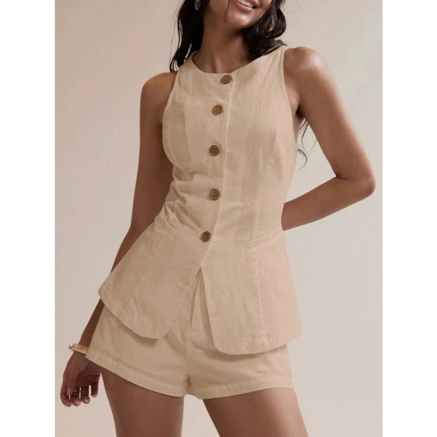 Button-Down Sleeveless Top and Shorts Set Apparel and Accessories