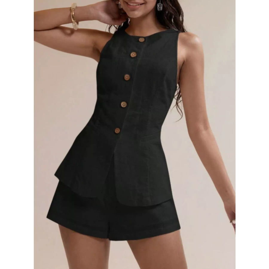 Button-Down Sleeveless Top and Shorts Set Apparel and Accessories