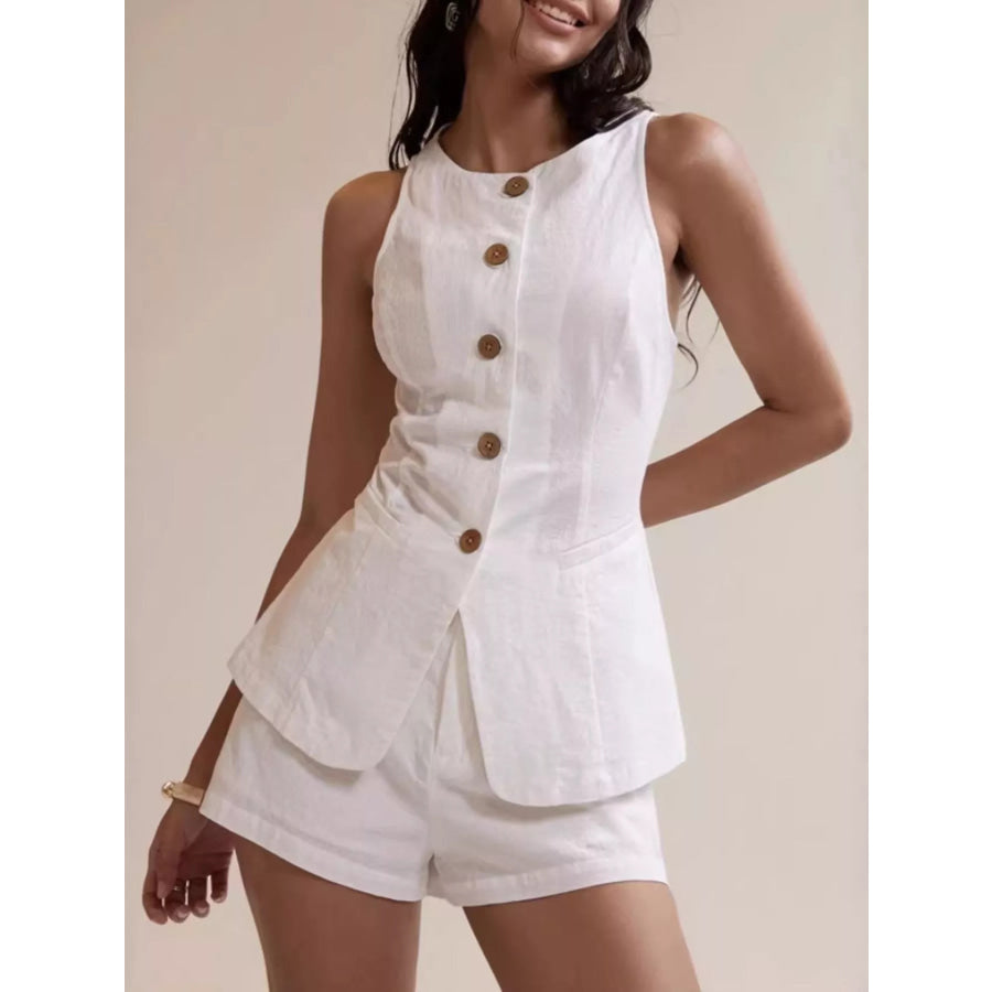 Button-Down Sleeveless Top and Shorts Set White / S Apparel and Accessories