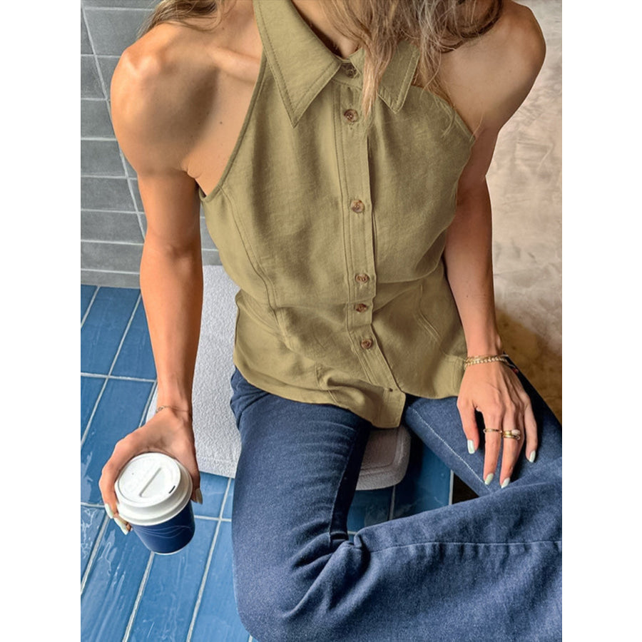 Button-Down Sleeveless Top Khaki / S Apparel and Accessories