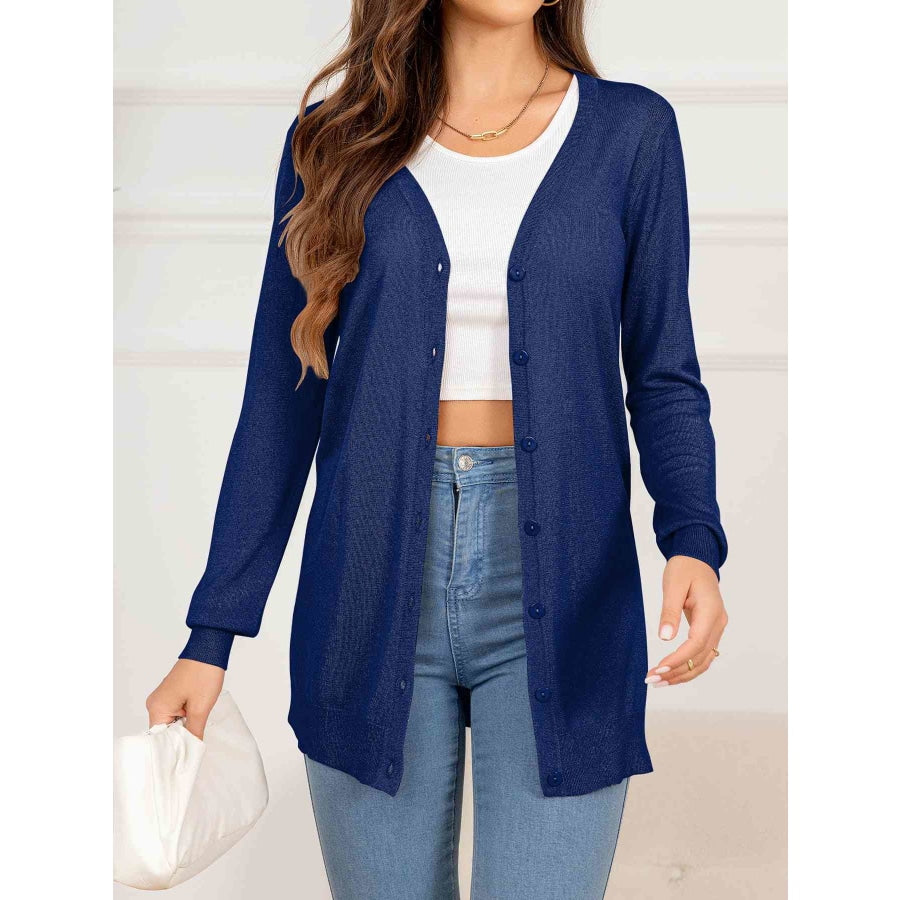 Button Down Slit Longline Cardigan Navy / S