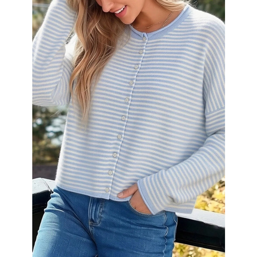 Button-Down Striped Knit Cardigan Apparel and Accessories