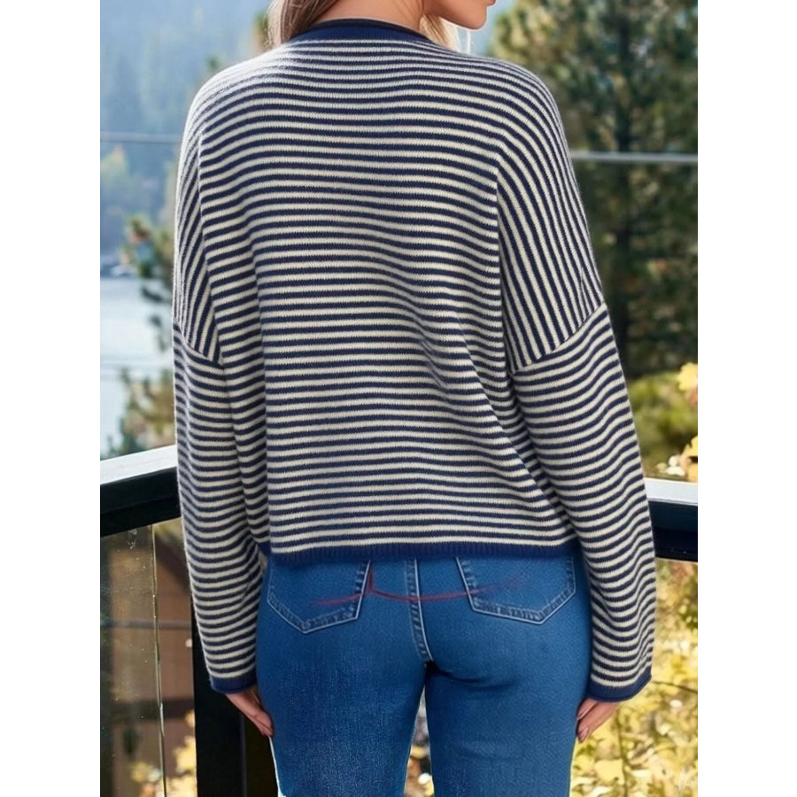 Button-Down Striped Knit Cardigan Apparel and Accessories