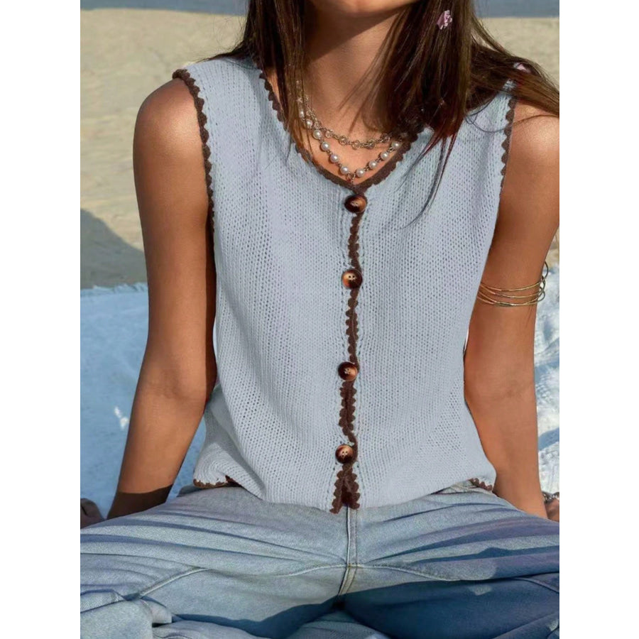 Button-Down Sweater Vest Light Blue / S Apparel and Accessories