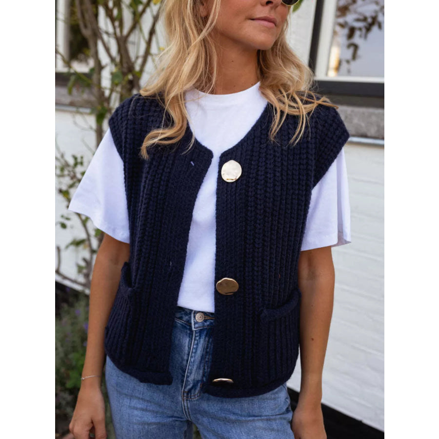 Button-Down Sweater Vest Navy Blue / S Apparel and Accessories