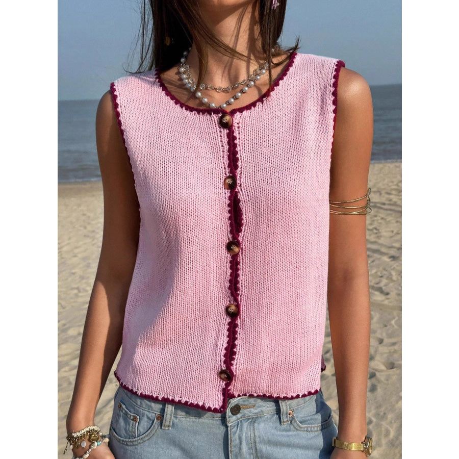Button-Down Sweater Vest Pink / S Apparel and Accessories
