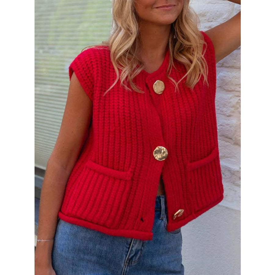 Button-Down Sweater Vest Red / S Apparel and Accessories