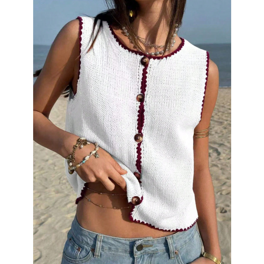 Button-Down Sweater Vest White / S Apparel and Accessories