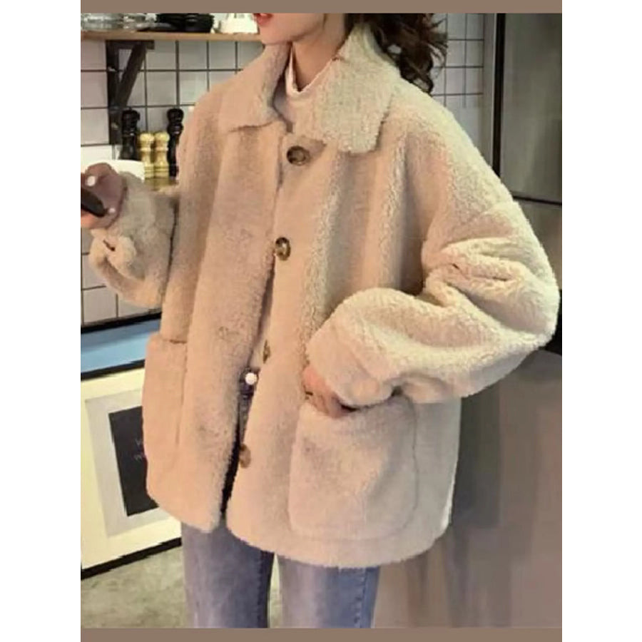 Button-Down Teddy Jacket Apricot / S Apparel and Accessories