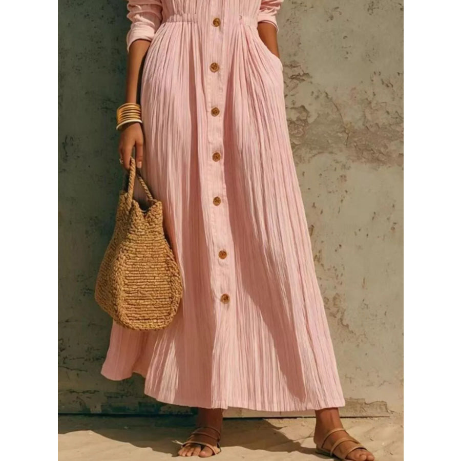 Button-Down Textured Maxi Shirt Dress Apparel and Accessories