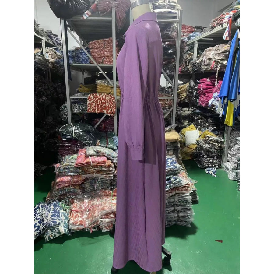 Button-Down Textured Maxi Shirt Dress Apparel and Accessories