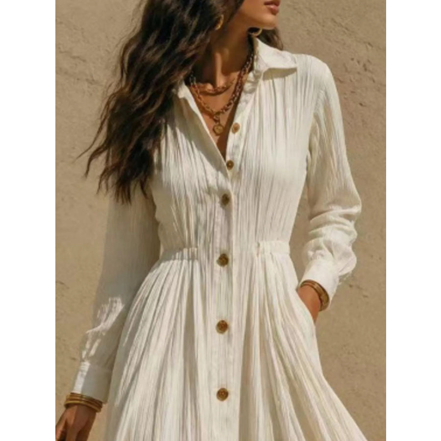 Button-Down Textured Maxi Shirt Dress Apparel and Accessories