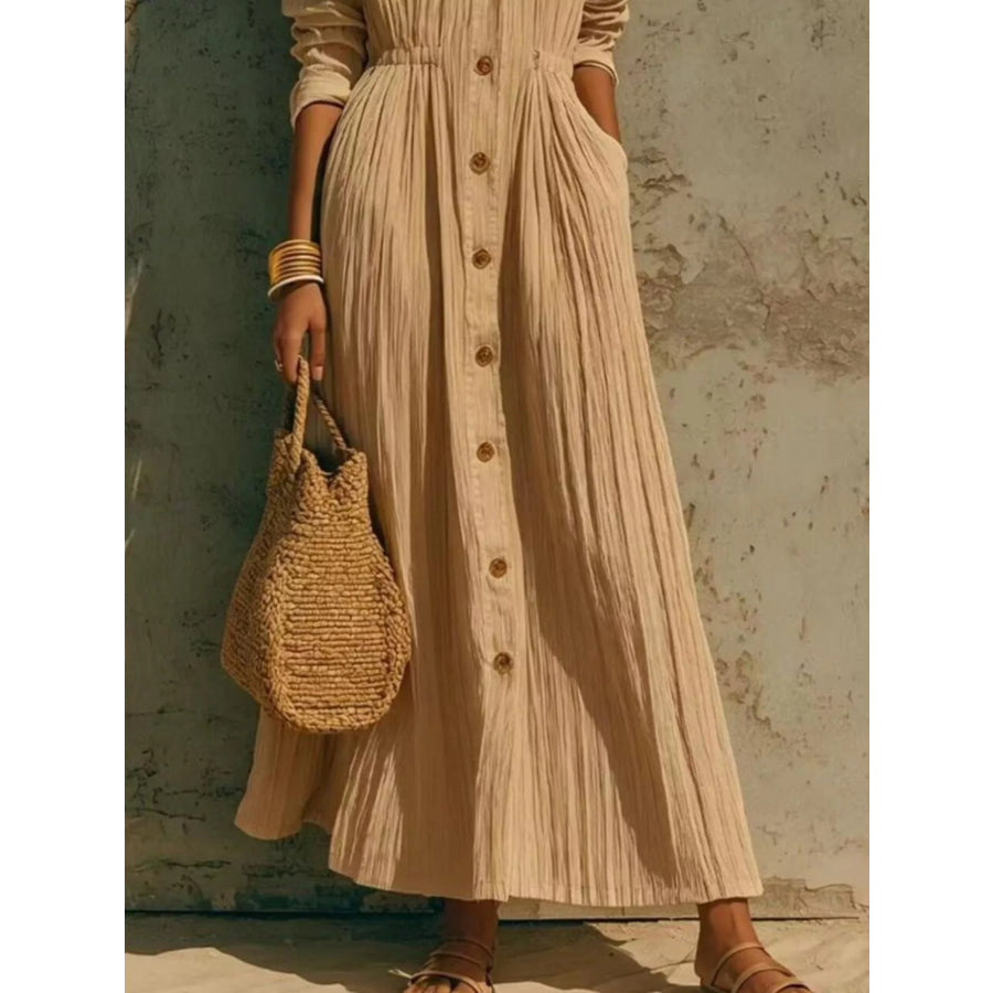 Button-Down Textured Maxi Shirt Dress Apparel and Accessories