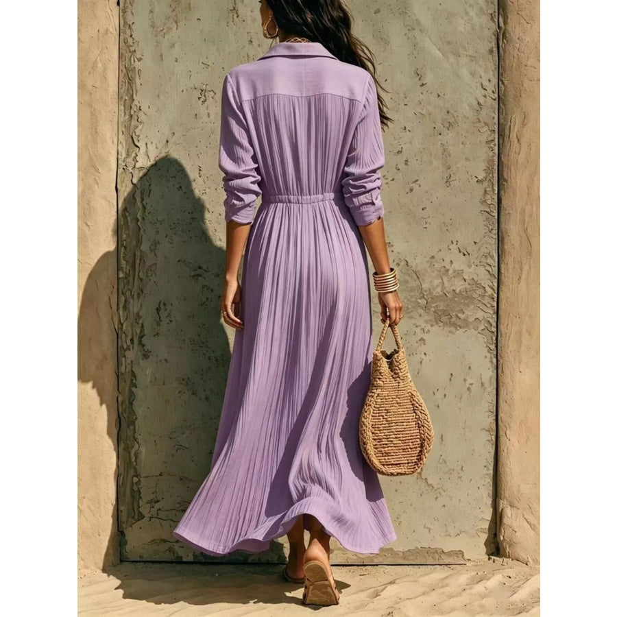 Button-Down Textured Maxi Shirt Dress Apparel and Accessories