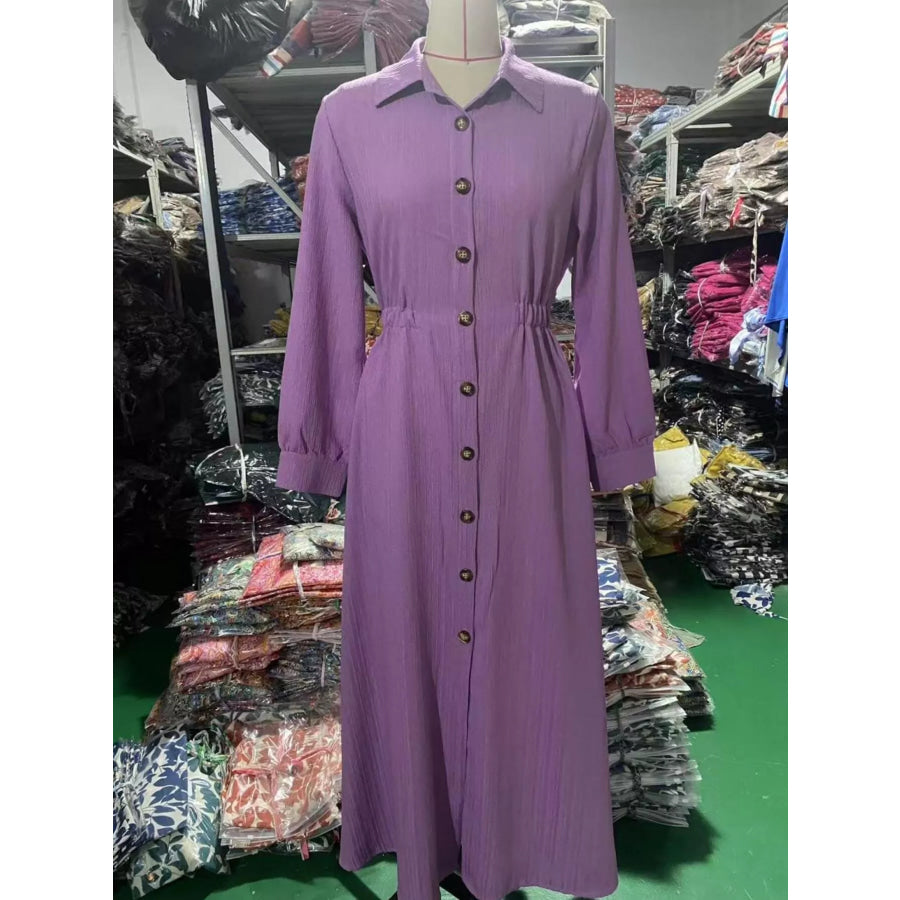 Button-Down Textured Maxi Shirt Dress Apparel and Accessories