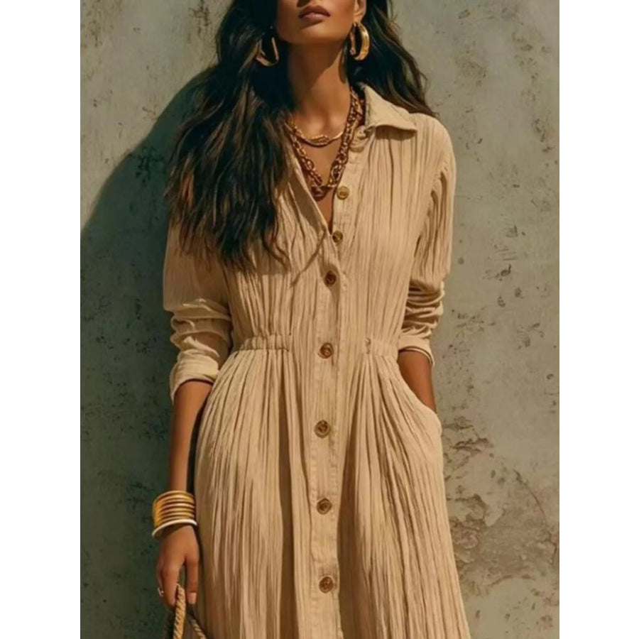 Button-Down Textured Maxi Shirt Dress Apparel and Accessories