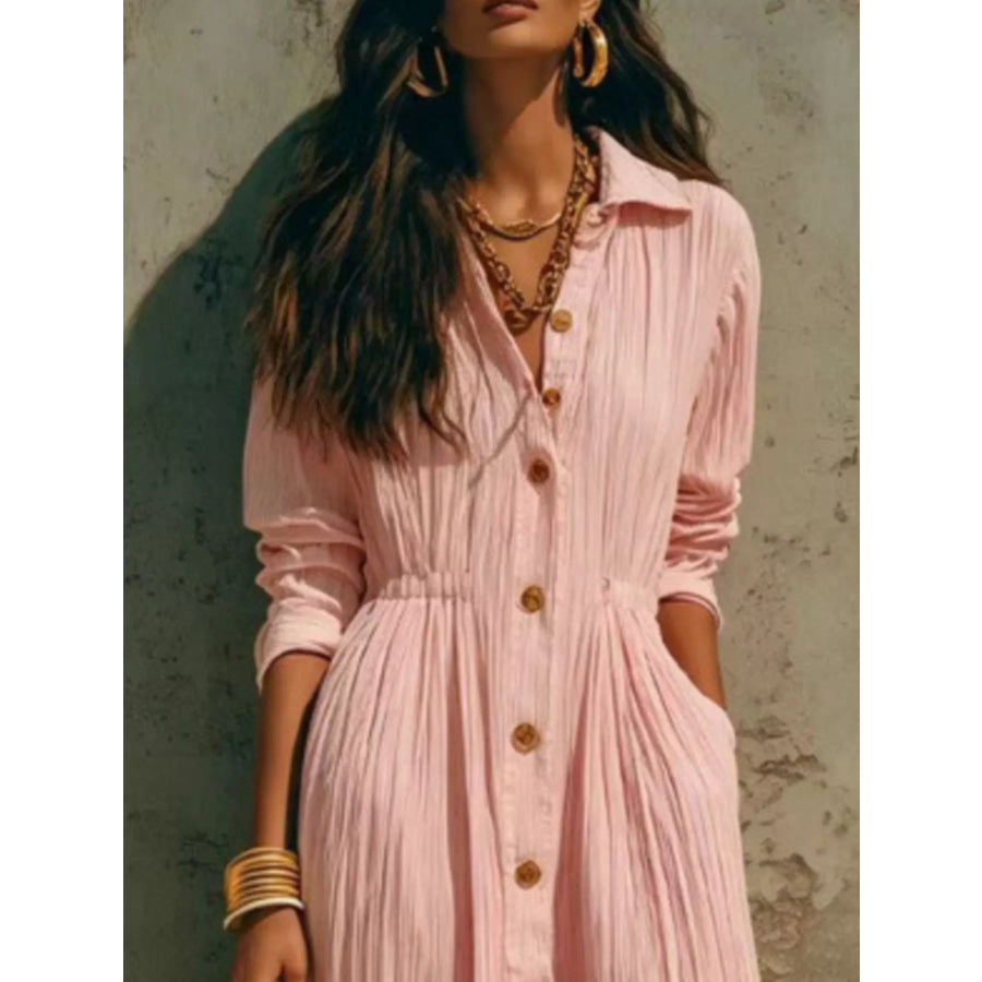 Button-Down Textured Maxi Shirt Dress Apparel and Accessories