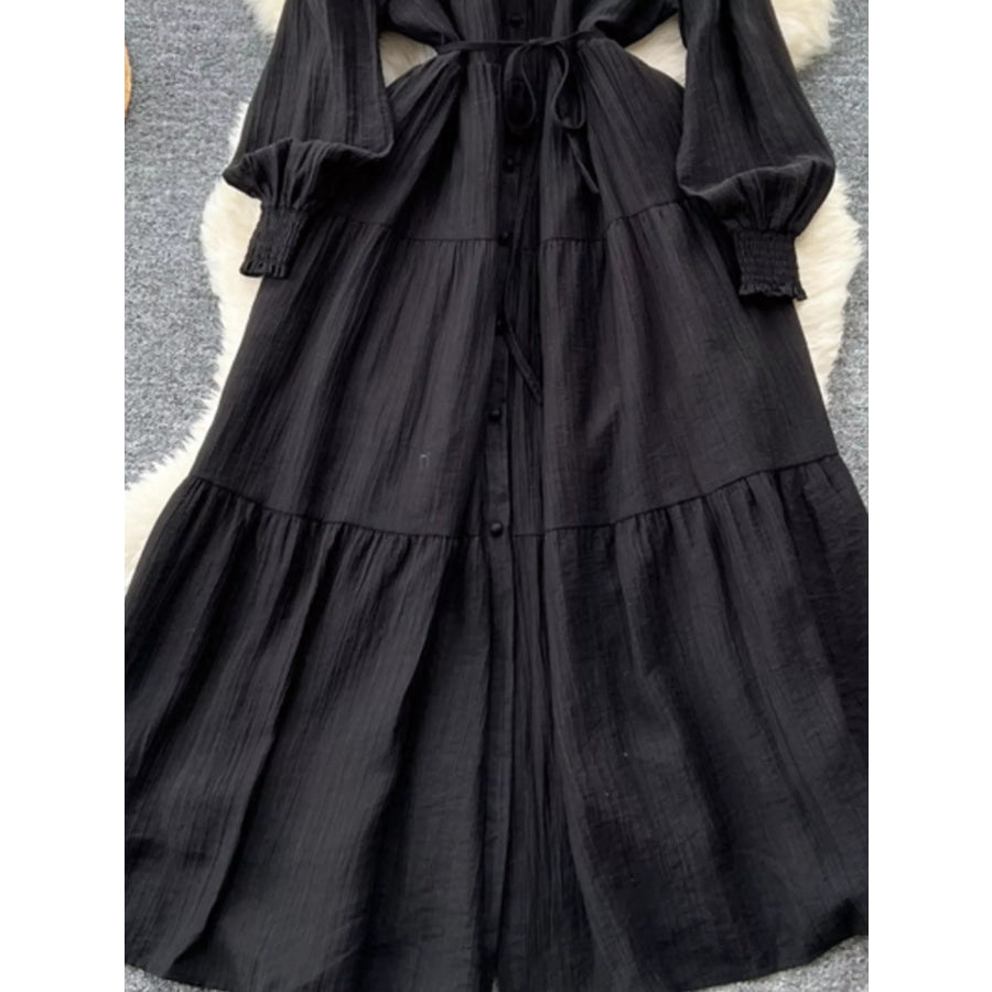Button Down Tiered Long Sleeve Dress Apparel and Accessories
