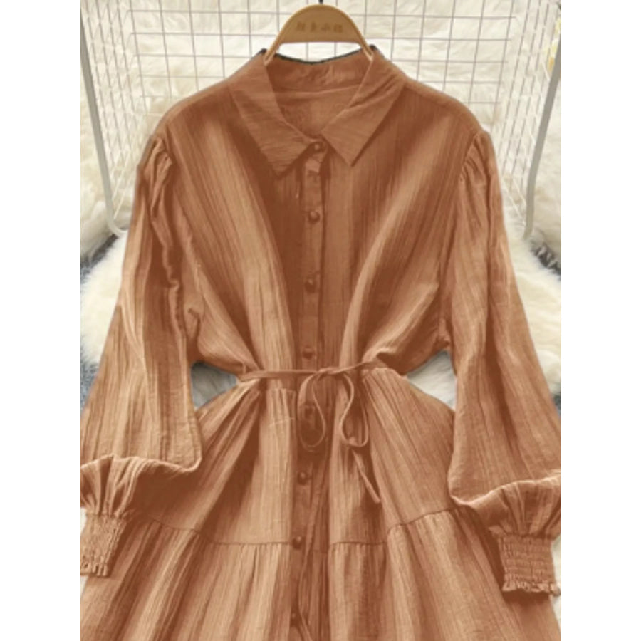 Button Down Tiered Long Sleeve Dress Apparel and Accessories