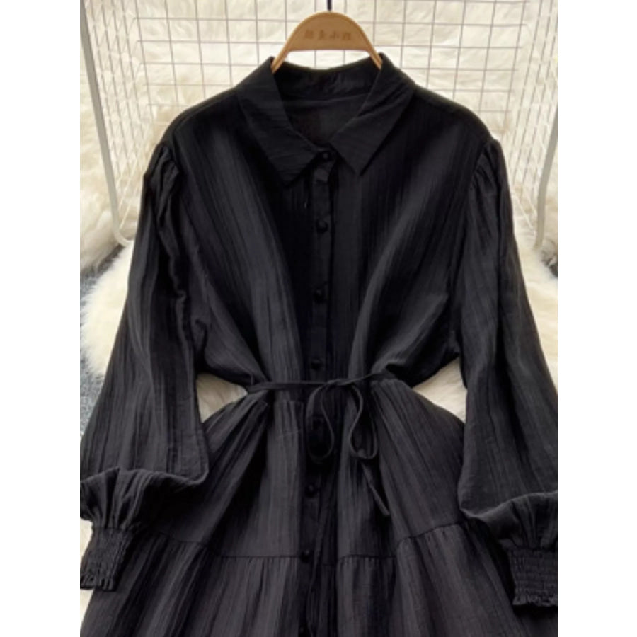 Button Down Tiered Long Sleeve Dress Apparel and Accessories
