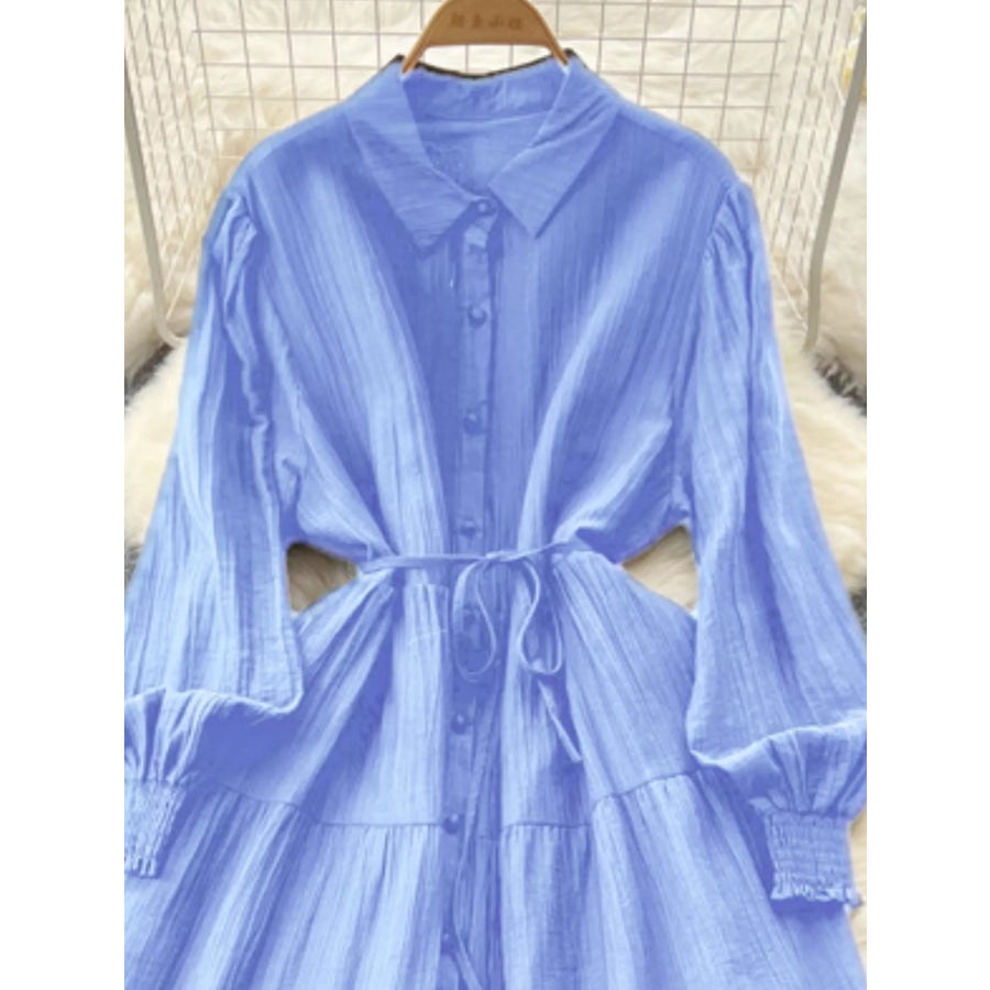 Button Down Tiered Long Sleeve Dress Apparel and Accessories