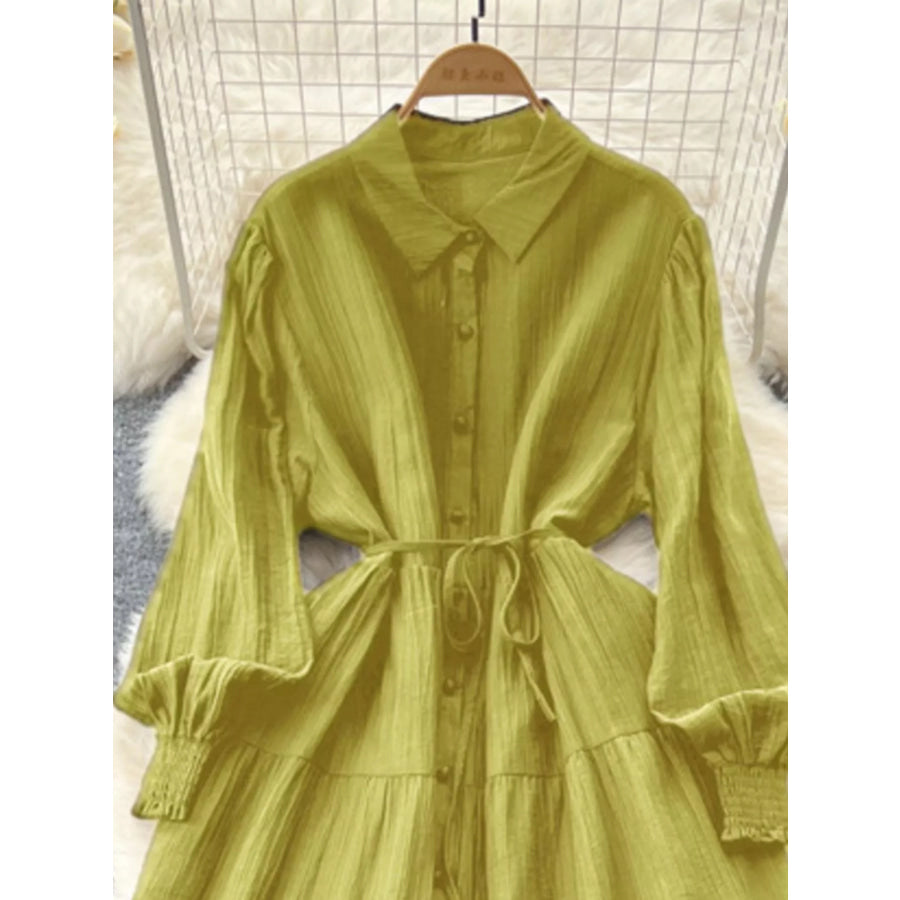 Button Down Tiered Long Sleeve Dress Apparel and Accessories