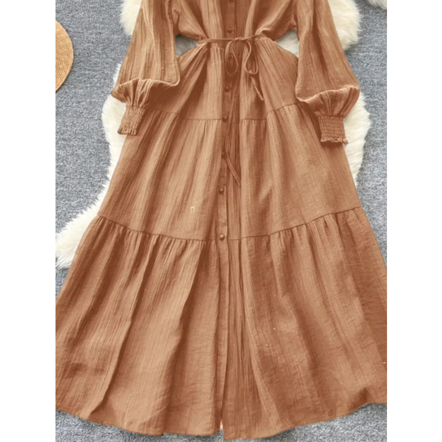 Button Down Tiered Long Sleeve Dress Apparel and Accessories