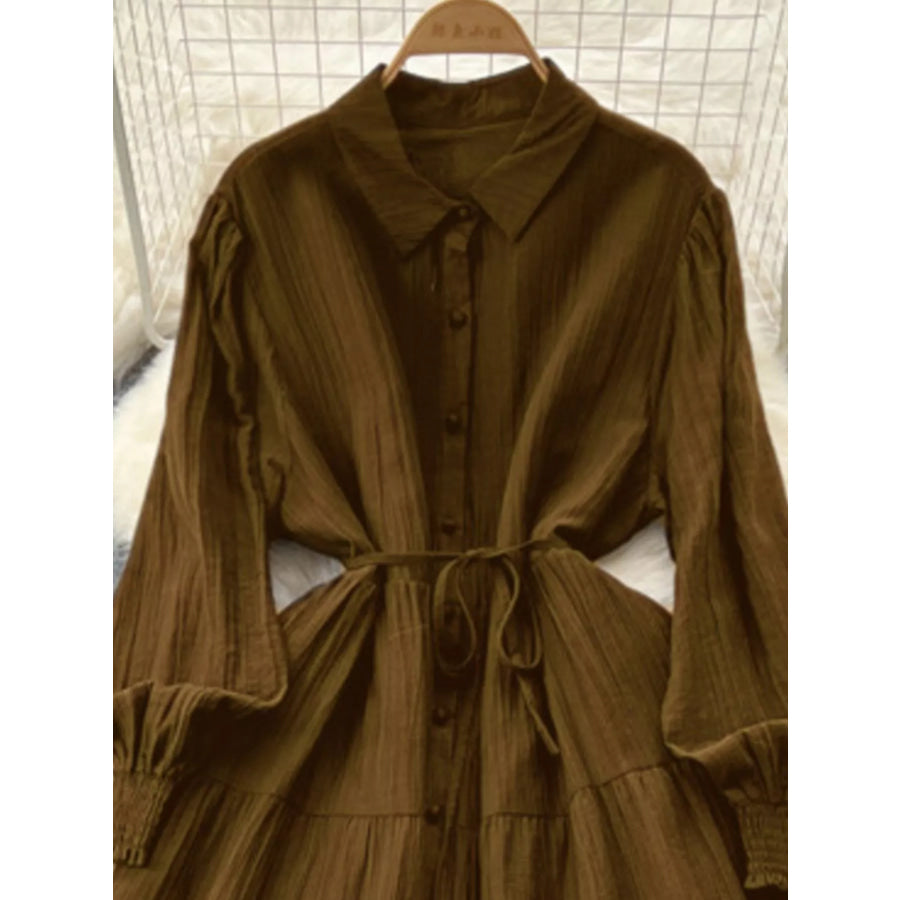 Button Down Tiered Long Sleeve Dress Apparel and Accessories
