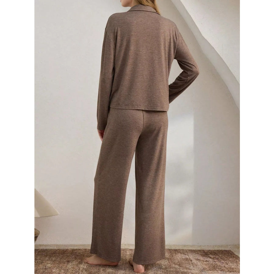 Button-Down Top and Wide-Leg Pants Lounge Set Apparel Accessories