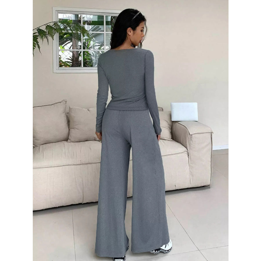 Button-Down Top & Wide Leg Pants Set Apparel and Accessories