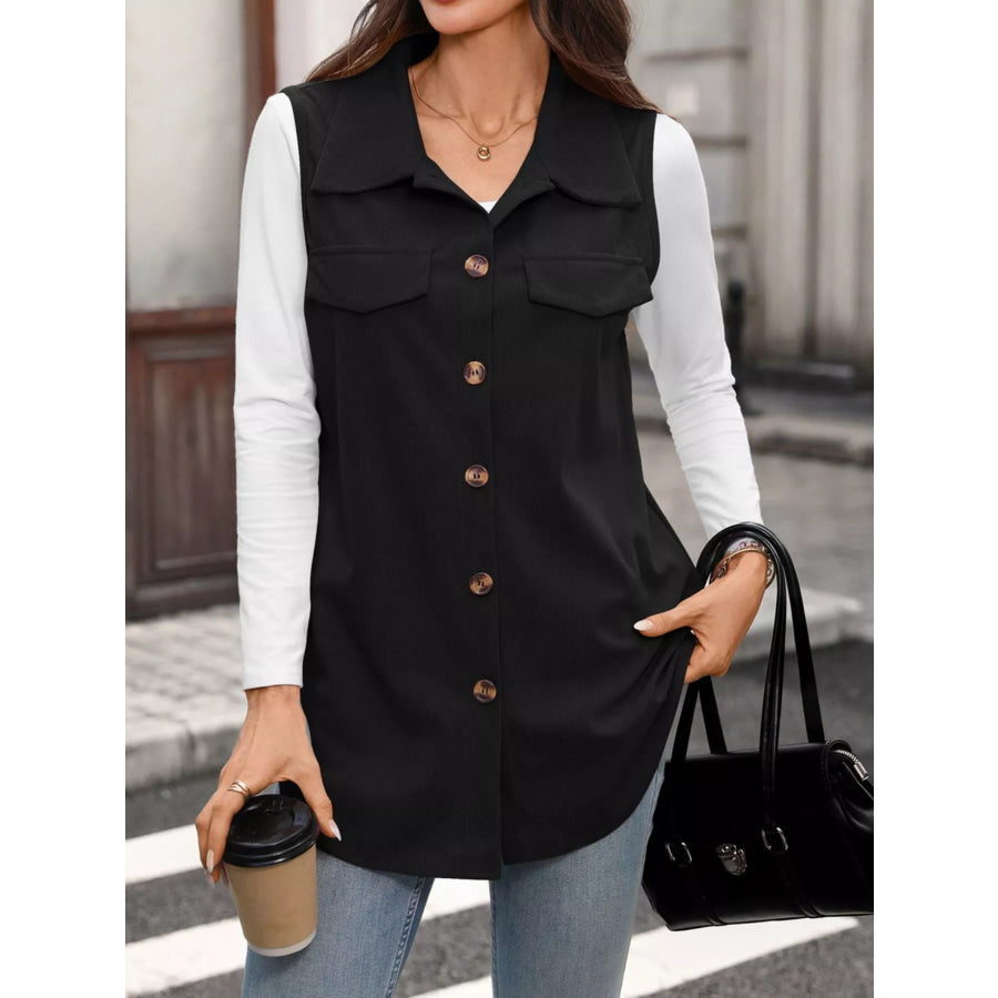 Button-Down Utility Vest Coat Black / S Apparel and Accessories