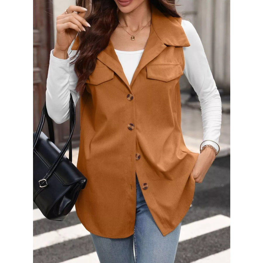 Button-Down Utility Vest Coat Brown / S Apparel and Accessories