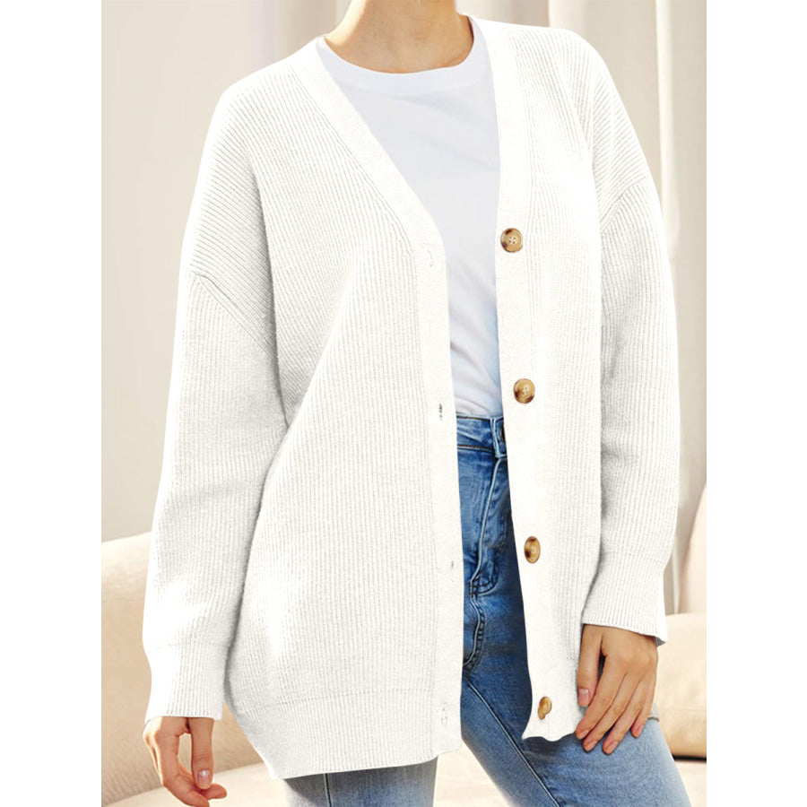 Button Down V-Neck Long Sleeve Cardigan Apparel and Accessories