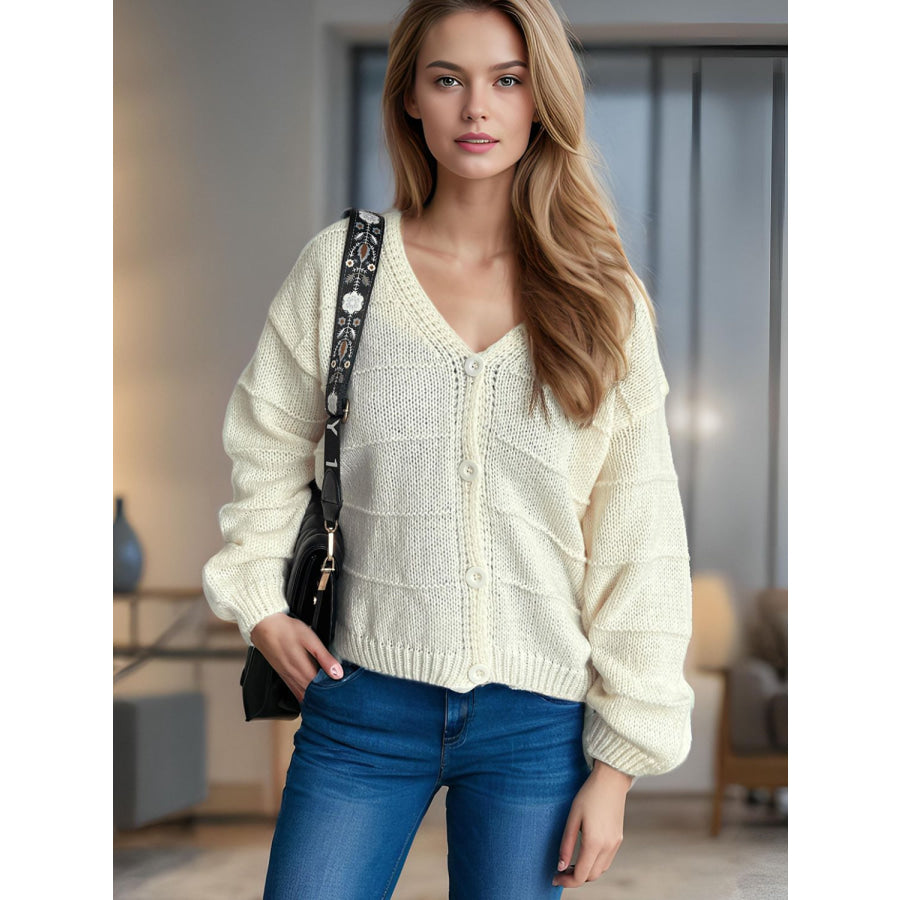 Button Down V-Neck Long Sleeve Cardigan Apparel and Accessories