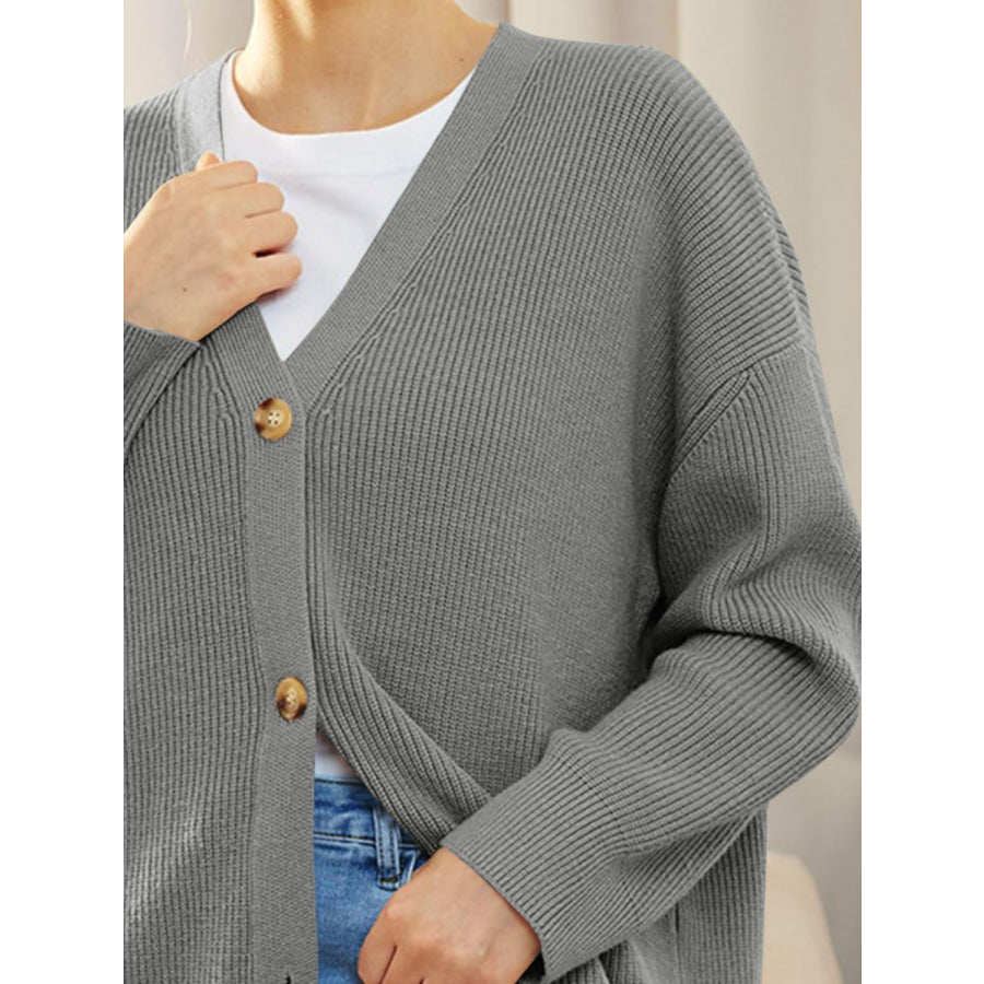 Button Down V-Neck Long Sleeve Cardigan Apparel and Accessories