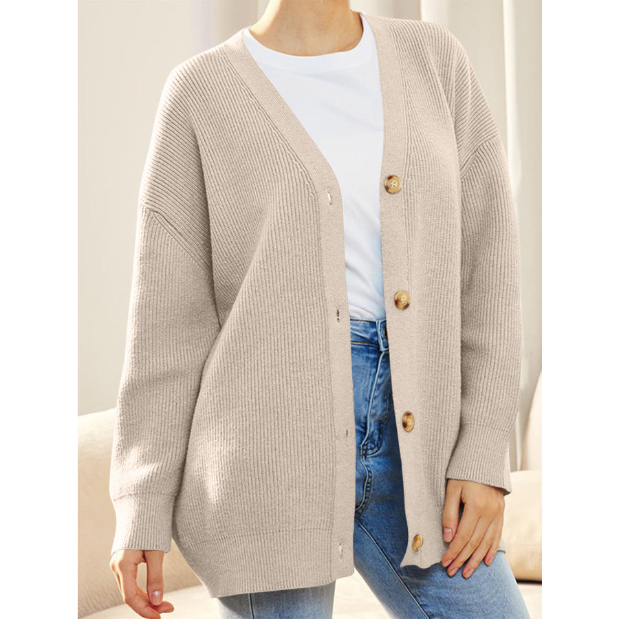 Button Down V-Neck Long Sleeve Cardigan Apparel and Accessories