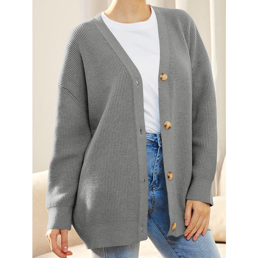 Button Down V-Neck Long Sleeve Cardigan Apparel and Accessories