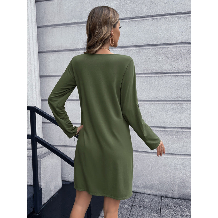 Button Down V-Neck Mini Dress Matcha Green / S