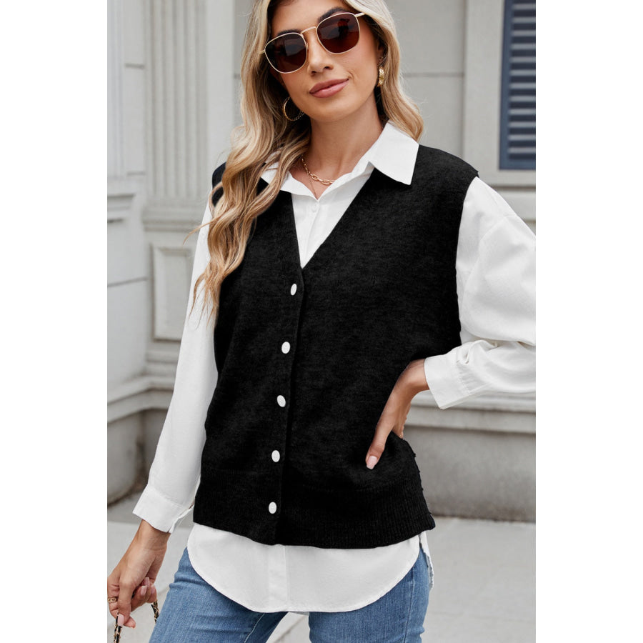 Button Down V-Neck Sweater Vest Apparel and Accessories