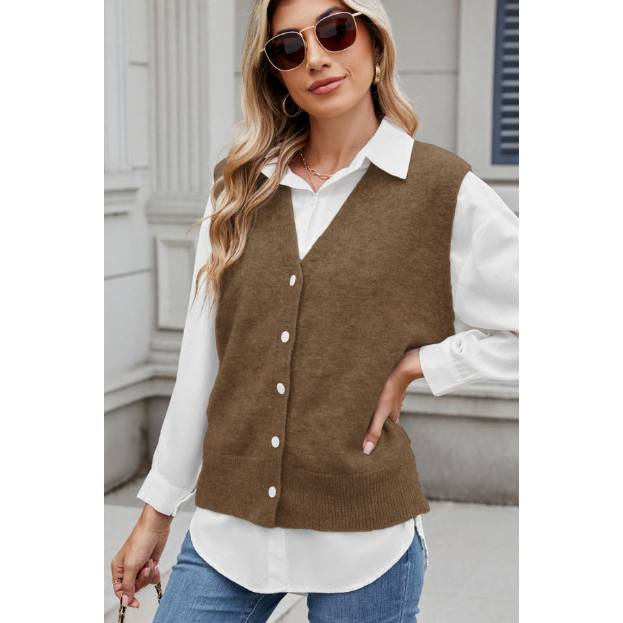 Button Down V-Neck Sweater Vest Apparel and Accessories