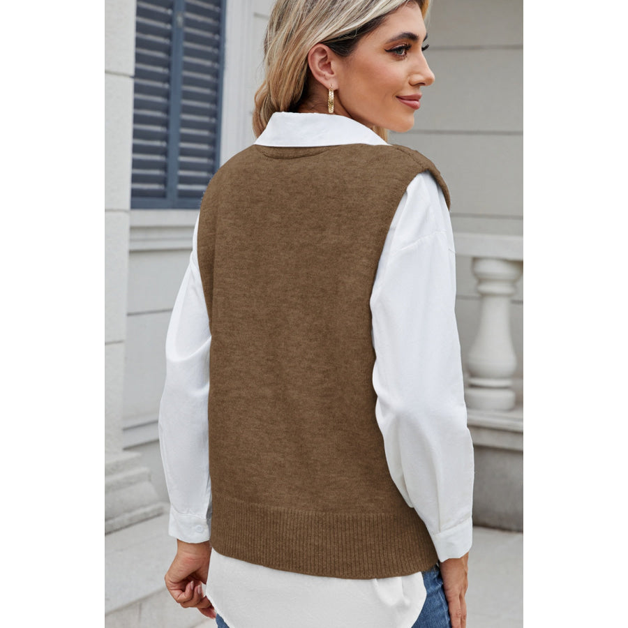 Button Down V-Neck Sweater Vest Apparel and Accessories