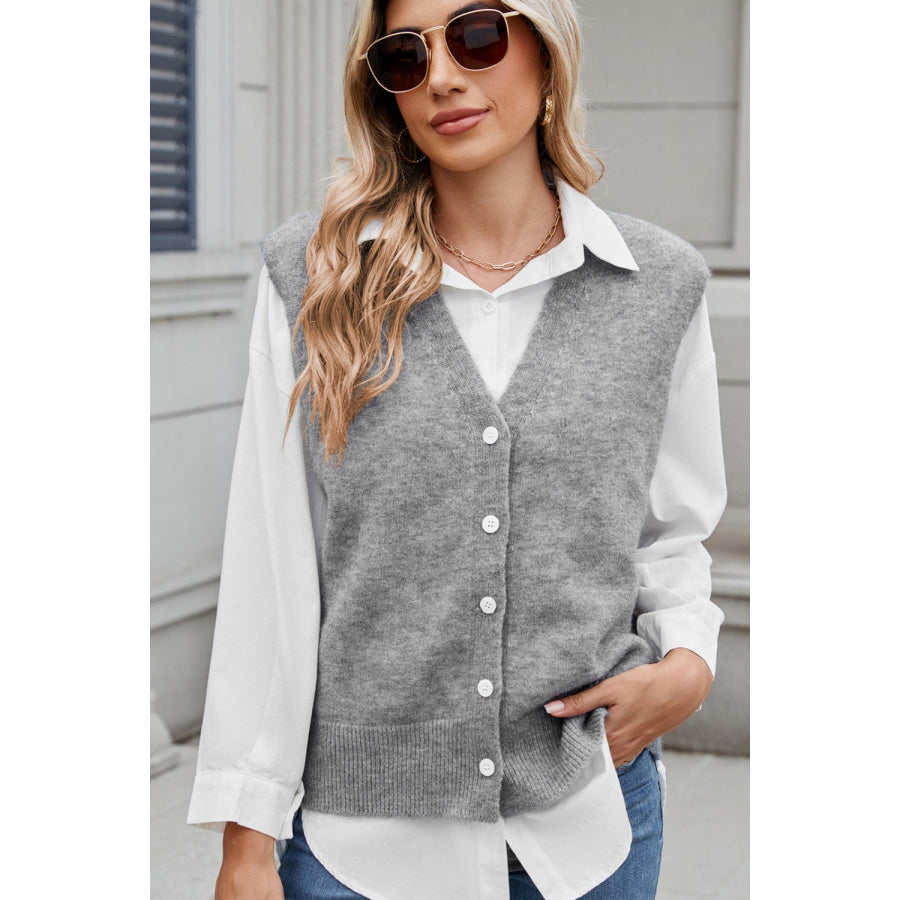 Button Down V-Neck Sweater Vest Apparel and Accessories