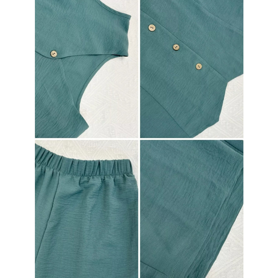 Button-Down Vest & Wide Leg Pants Set Apparel and Accessories