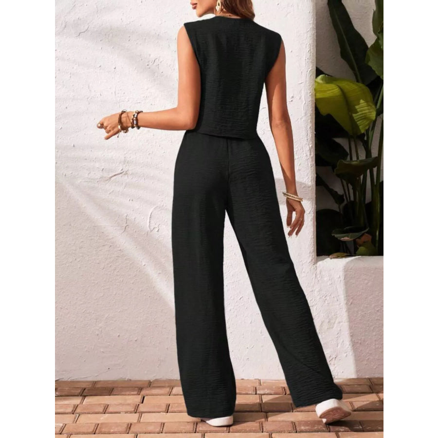 Button-Down Vest & Wide Leg Pants Set Apparel and Accessories