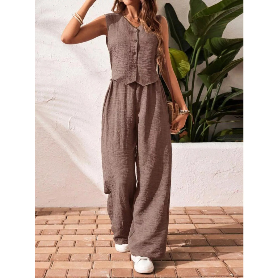 Button-Down Vest & Wide Leg Pants Set Apparel and Accessories