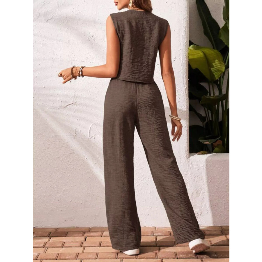 Button-Down Vest & Wide Leg Pants Set Apparel and Accessories