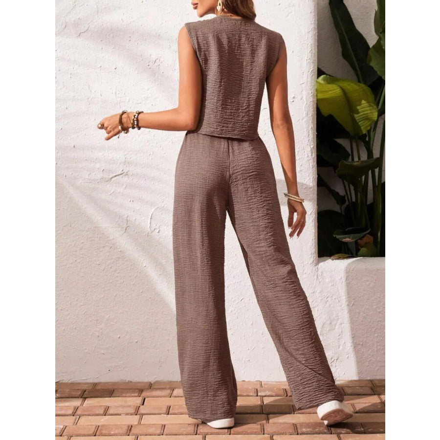Button-Down Vest & Wide Leg Pants Set Apparel and Accessories